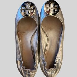 Tory Burch Silver Reva Ballet Flats Size 8